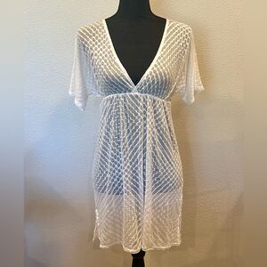 Elan sheer deep V bathing suit coverup Medium white